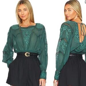 NWT free people lucky me lace top in jaded XS HTF